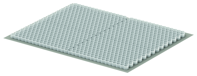 Render del panal Gravel Grid blanco, de dimensiones 1200x1600mm H40.