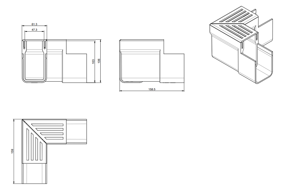 Esquema Conjunto Esquina ACO Slimline Plastico com Grelha Metálica (Threshold)