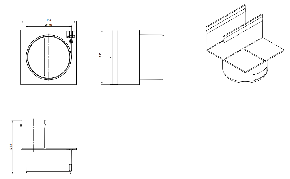 Esquema Adaptador Salida Vertical Excentrica ACO Slimline Plastico Ø110 (Threshold)