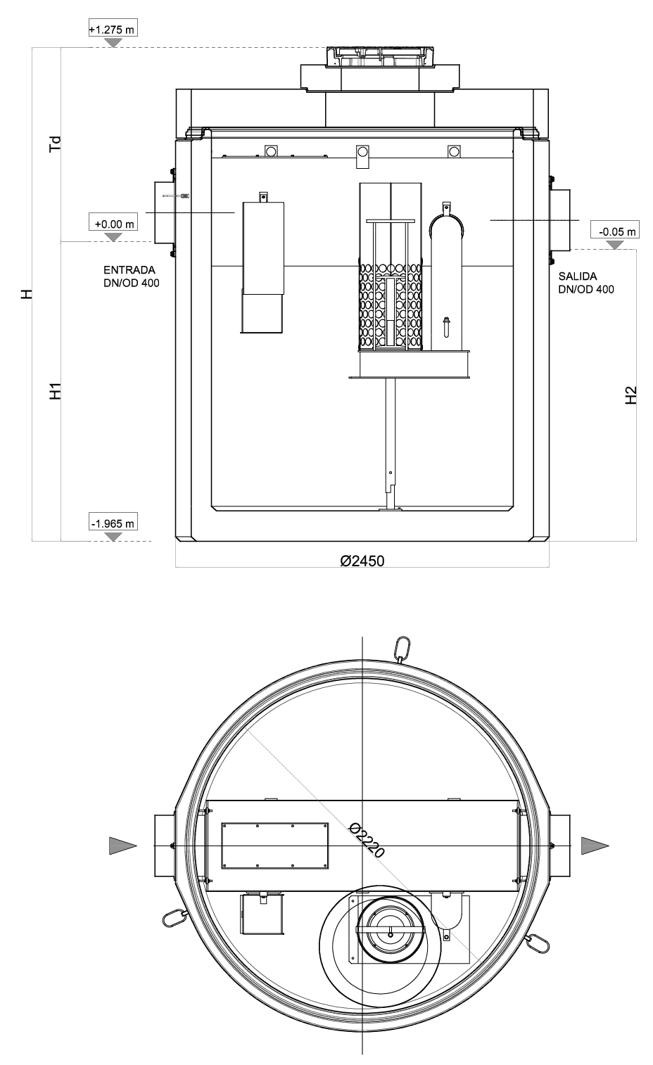 Esquema técnico Oleopass NS20/200/4000 con tapa A1