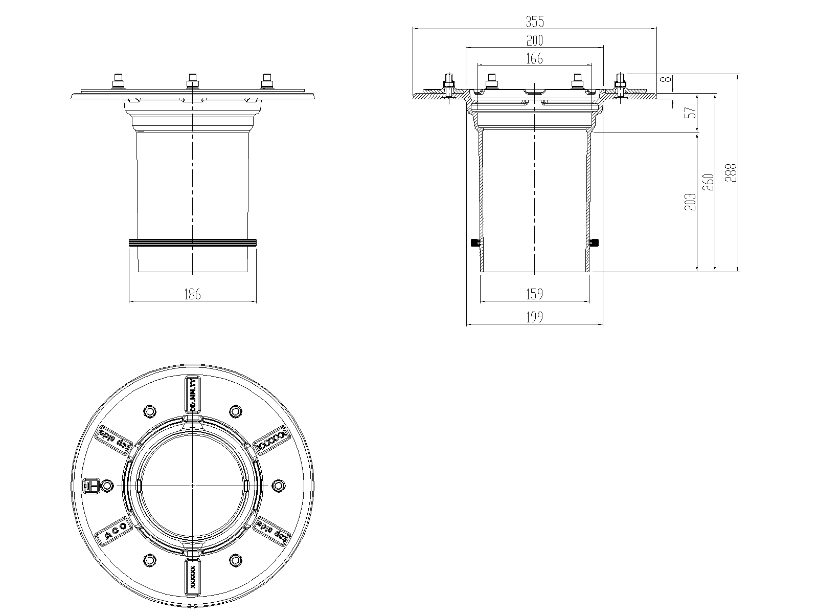 Esquema de realce en fundición con recubrimiento de pintura bituminosa para sumideros tipo ACO GRAVITY DN70/100 ref.70441022