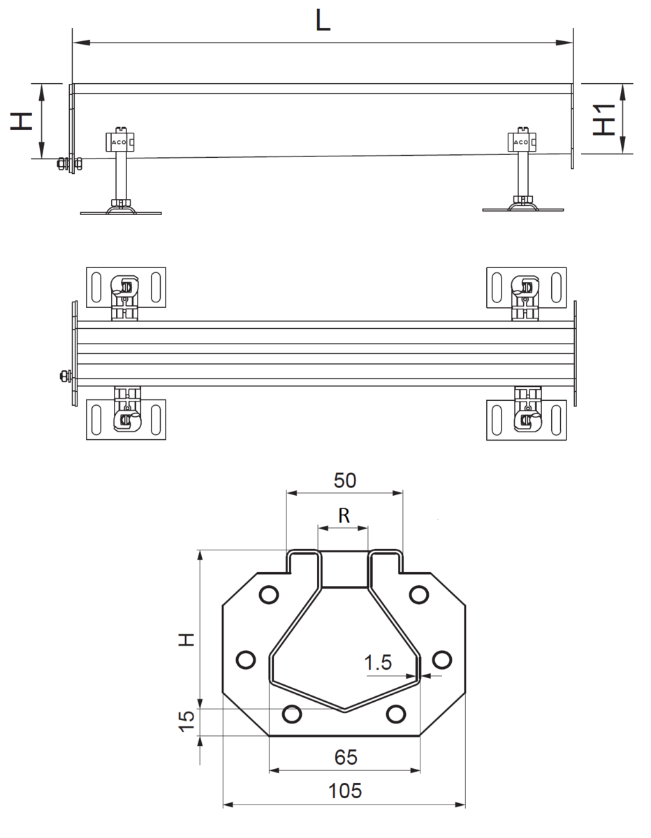 Esquema tecnico del canal RANURADO CZ