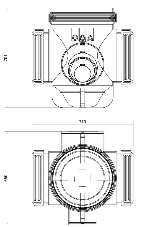 Desenho técnico Purga de fundo P/QMAX NEO 300 Tipo de canal: H-H. Código: 00418991