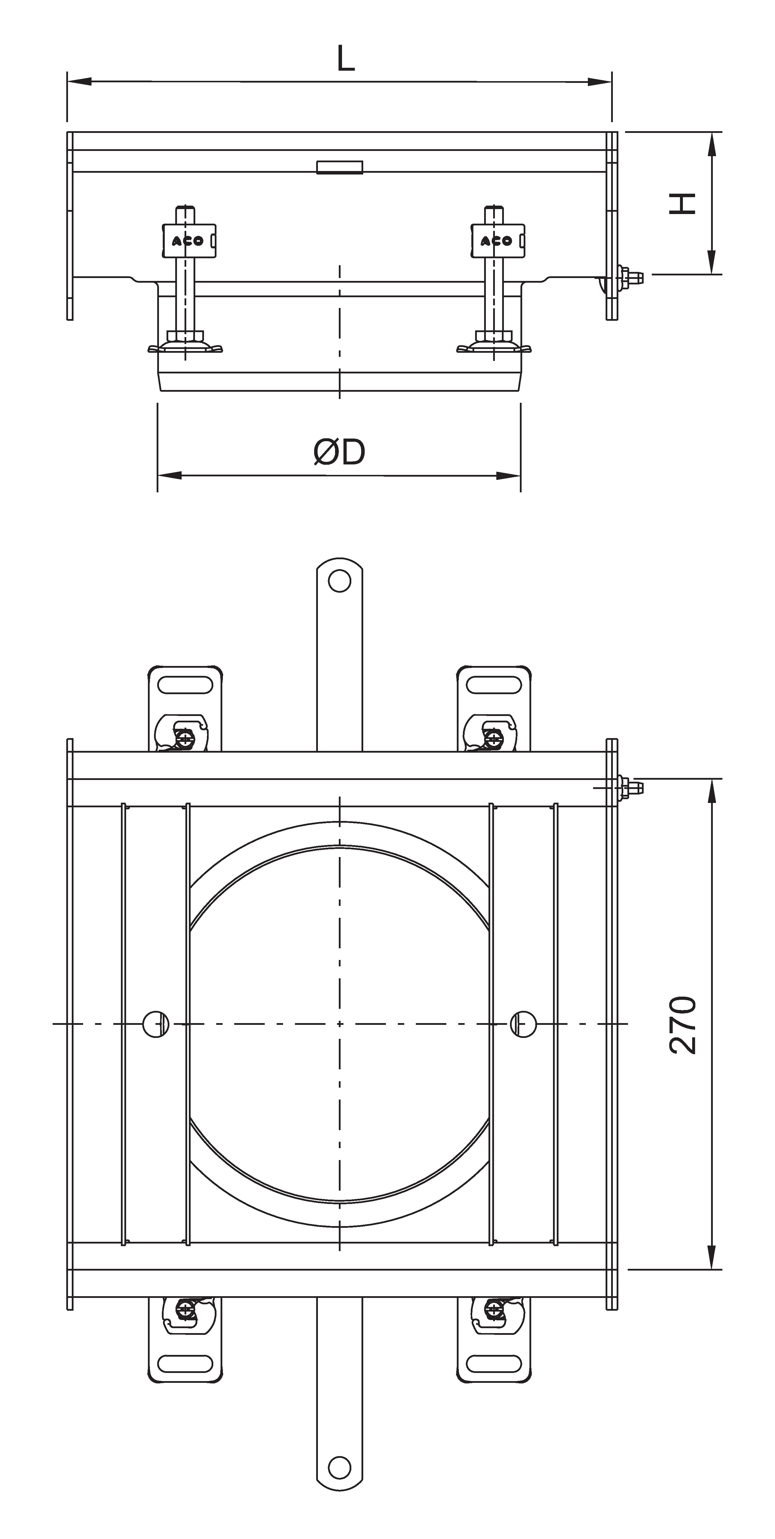 Esquema CAD en pdf de salida central para Modular270