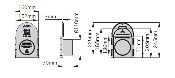 Esquema tapa inicio/fin con manguito para canal kerbdrain hasta HB305