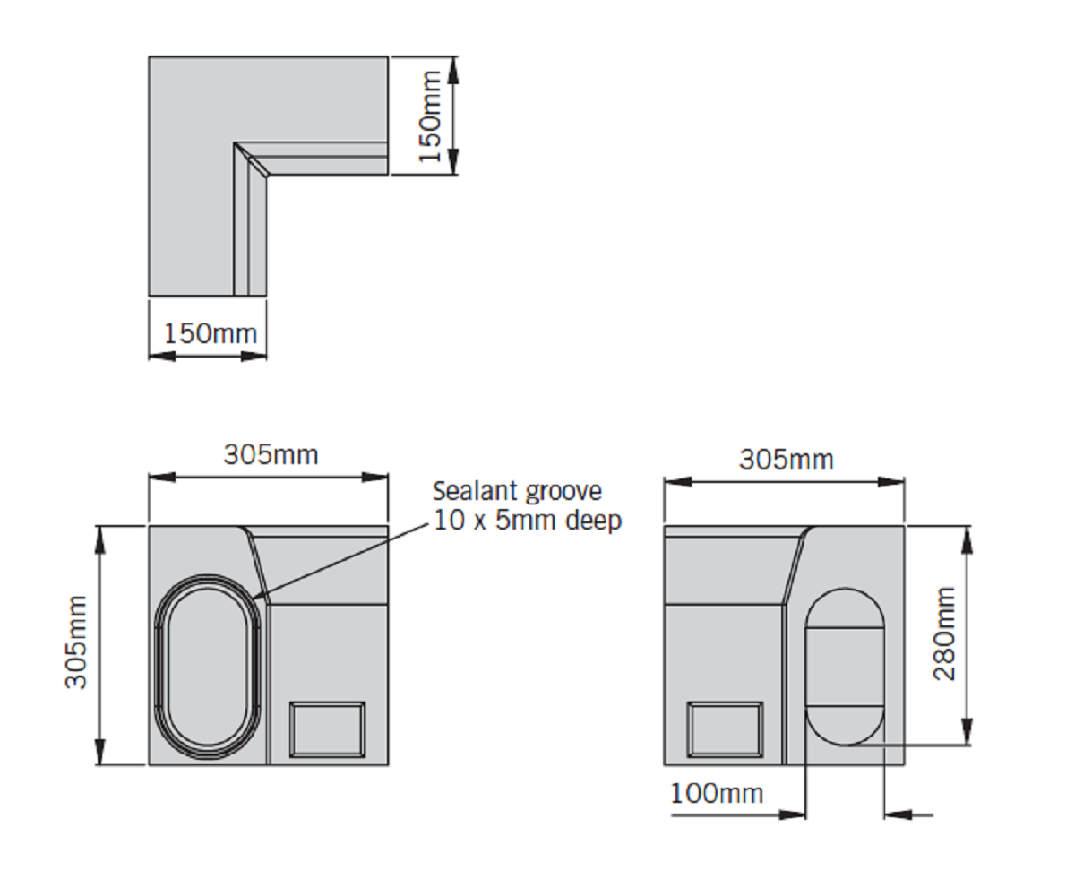 Esquema canal Kerbdrain esquina interior HB305 D400
