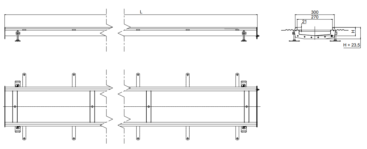 Esquema canal Modular270 recto sin pendiente