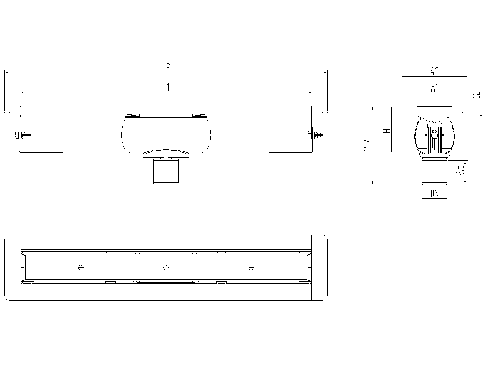 Esquema técnico canal Showerdrain -C 2.0 con alas S/V DN50 H:92-140mm con sifon de 50mm y reja RELLENABLE sin tela CD000365 // CD000366 // CD000367 // CD000368 // CD000369 // CD000370 // CD000371