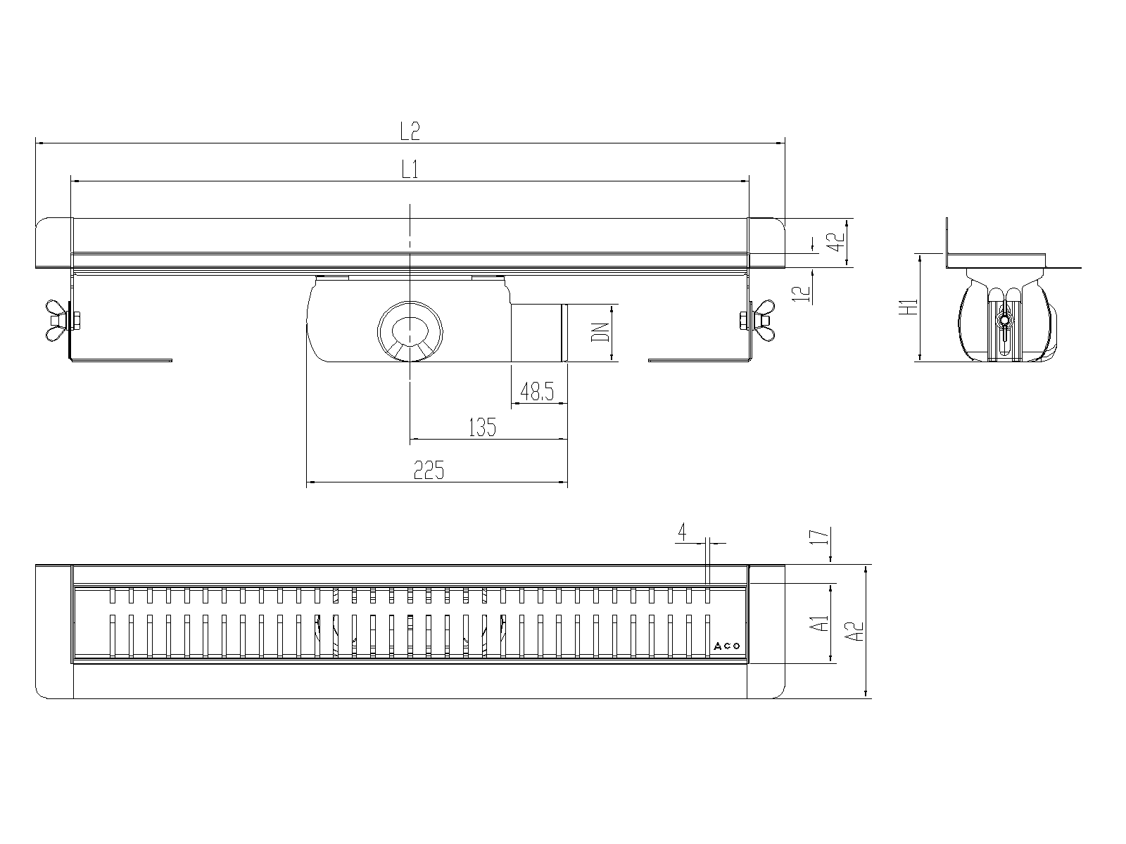 Esquema técnico canal Showerdrain -C 2.0 con marco trasero S/H lateral derecha DN50 H:92-140mm con sifon de 50mm y reja PIANO sin tela CD000617 // CD000618 // CD000619 // CD000620 // CD000621 // CD000622 // CD000623