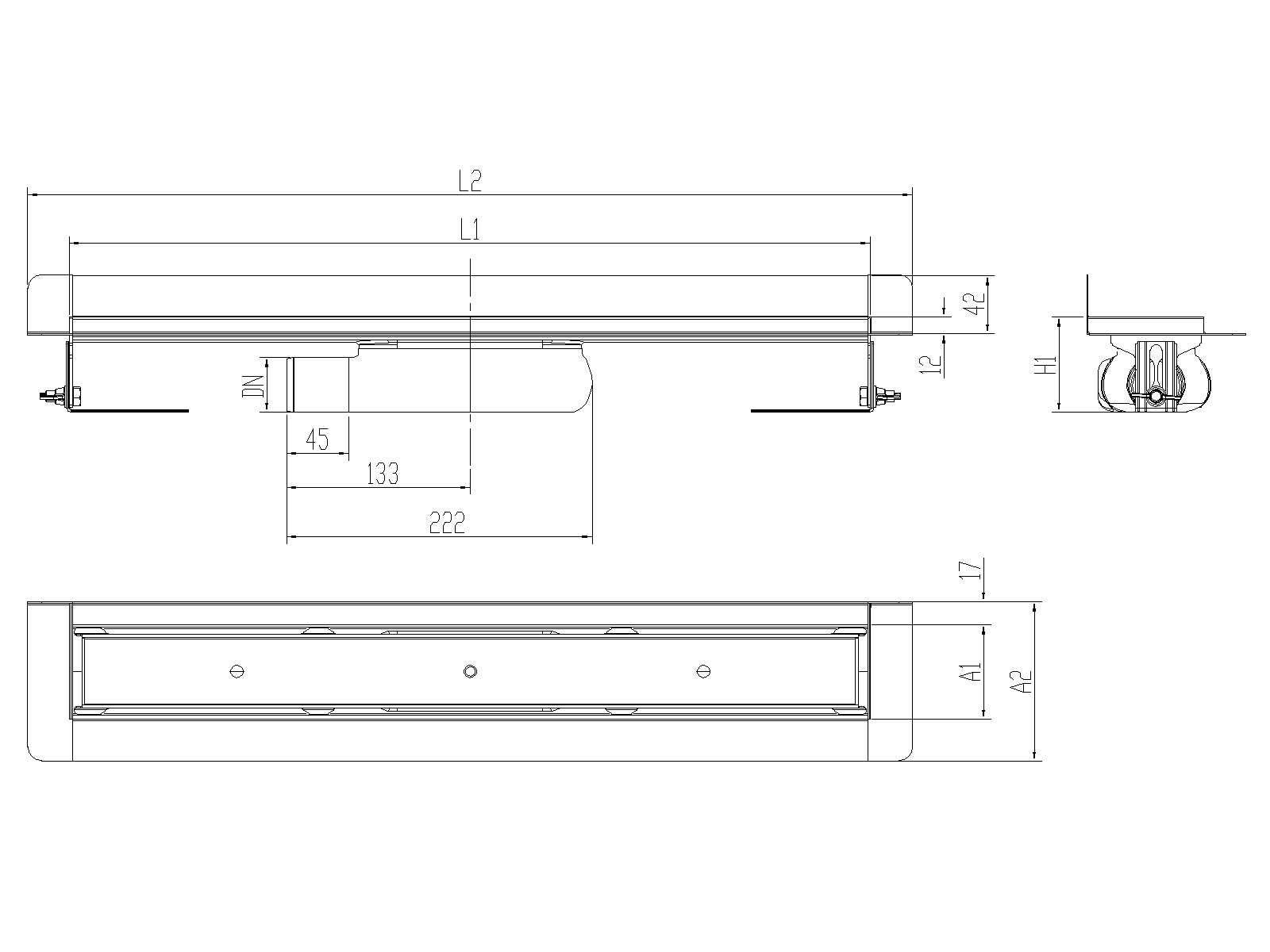 Esquema técnico canal Showerdrain -C 2.0 con marco trasero S/H lateral izquierda DN50 H:69-140mm con sifon de 25mm y reja RELLENABLE sin tela CD000407 // CD000408 // CD000409 // CD000410 // CD000411 // CD000412 // CD000413