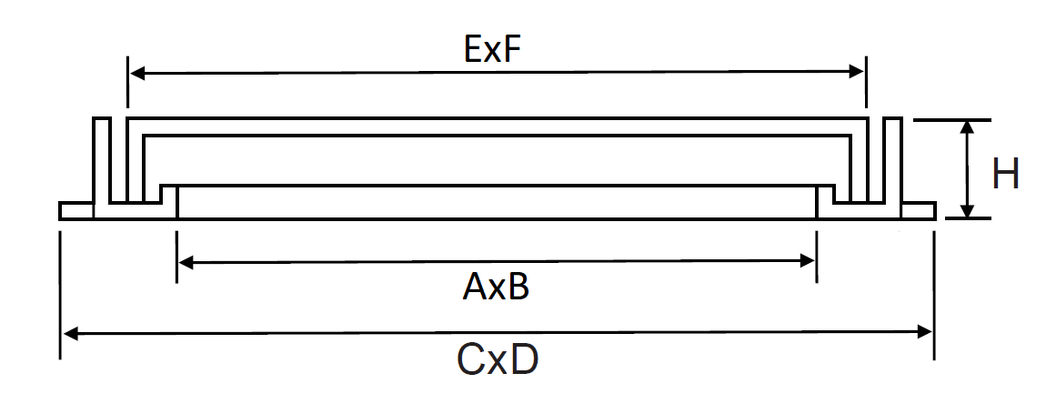 Esquema técnico general del sumidero imbornal CDS en fundición dúctil, de dimensión exterior Lvar Avar Hvar.