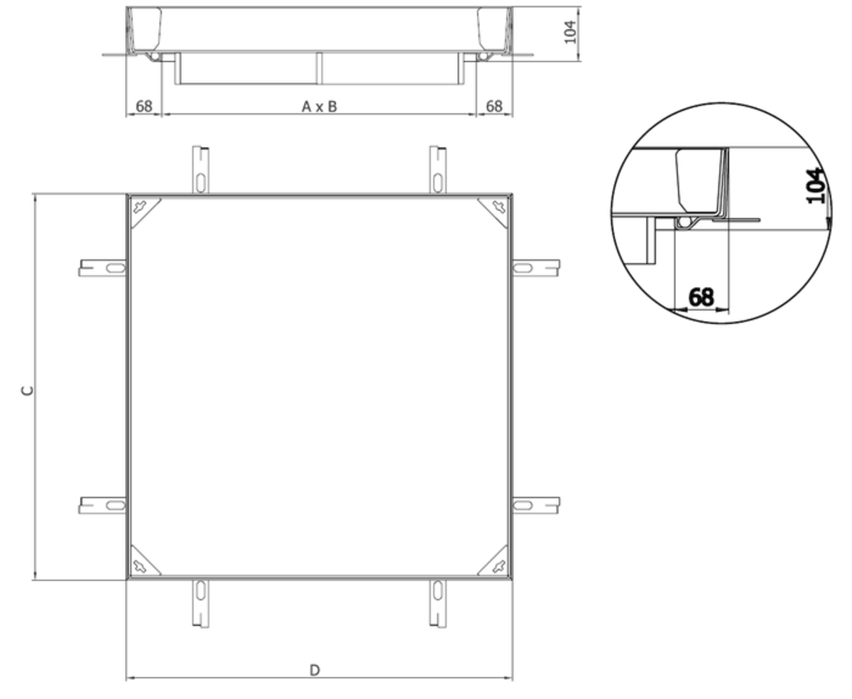 Esquema técnico general de la tapa TOPTEK URBAN no asistida, fabricada en acero galvanizado, de H104.