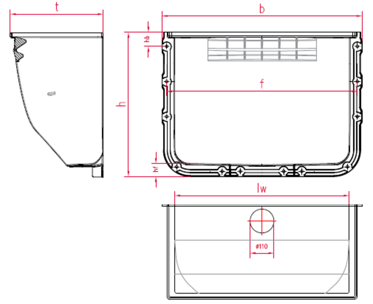 Esquema técnico generico del cuerpo de tragaluz THERM de 400mm de profundidad.