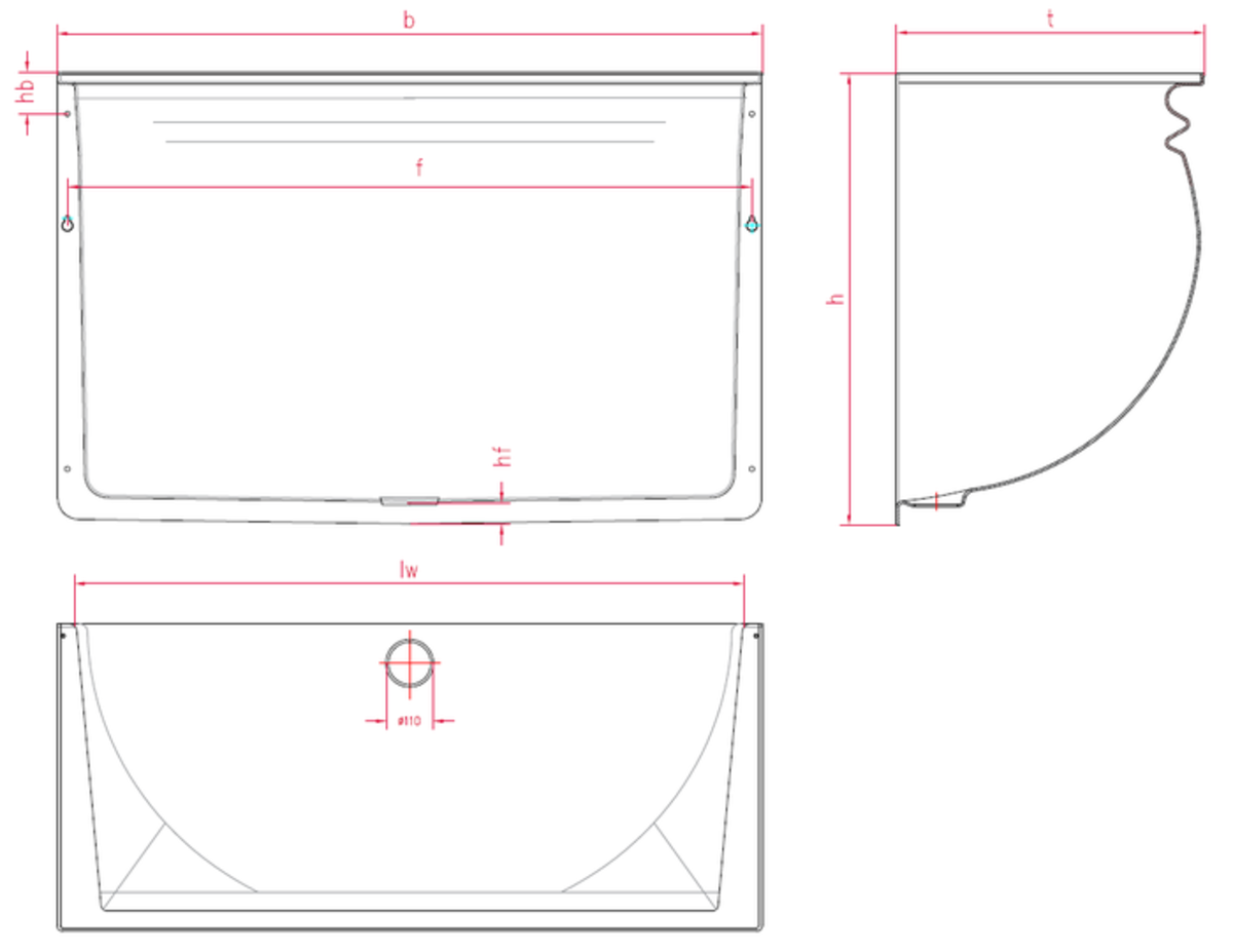 Esquema técnico generico del cuerpo de tragaluz THERM de 700mm de profundidad.