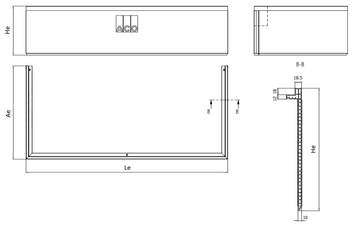 Esquema técnico generico del realce de tragaluz THERM, realce de altura ajustable H30/300.