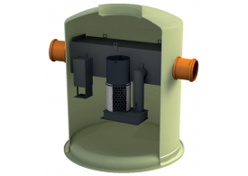 Render del separador de hidrocarburos enterrado OLEOPASS-G de plástico reforzado con fibra de vidrio (GRP), con bypass interno.